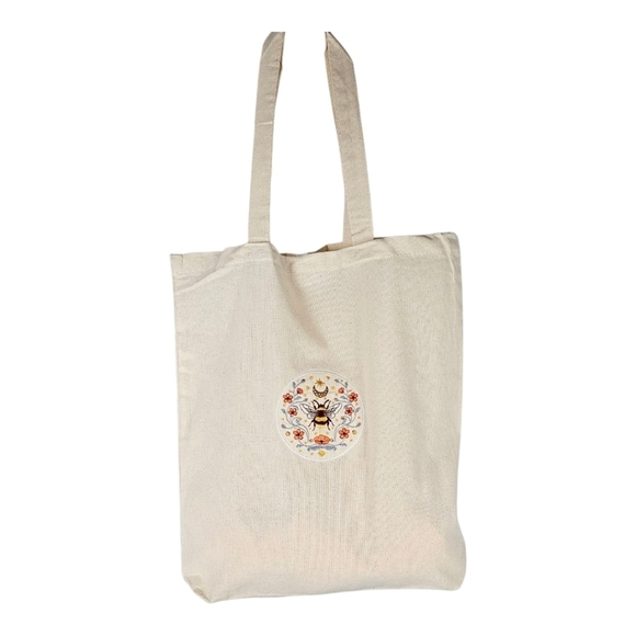 Handbags - Embroidered Cotton Tote Bag Floral With Bee​​​